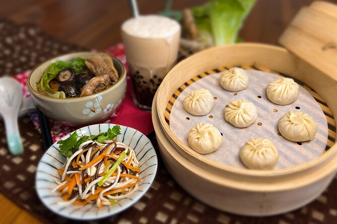 Xiao Long Bao, Chicken vermicelli with mushroom and sesame oil, Tofu strips salad, Bubble milk tea. Taiwan Traditional Delicacies Experience-A (Taipei Cooking Class) - Key details at a glance